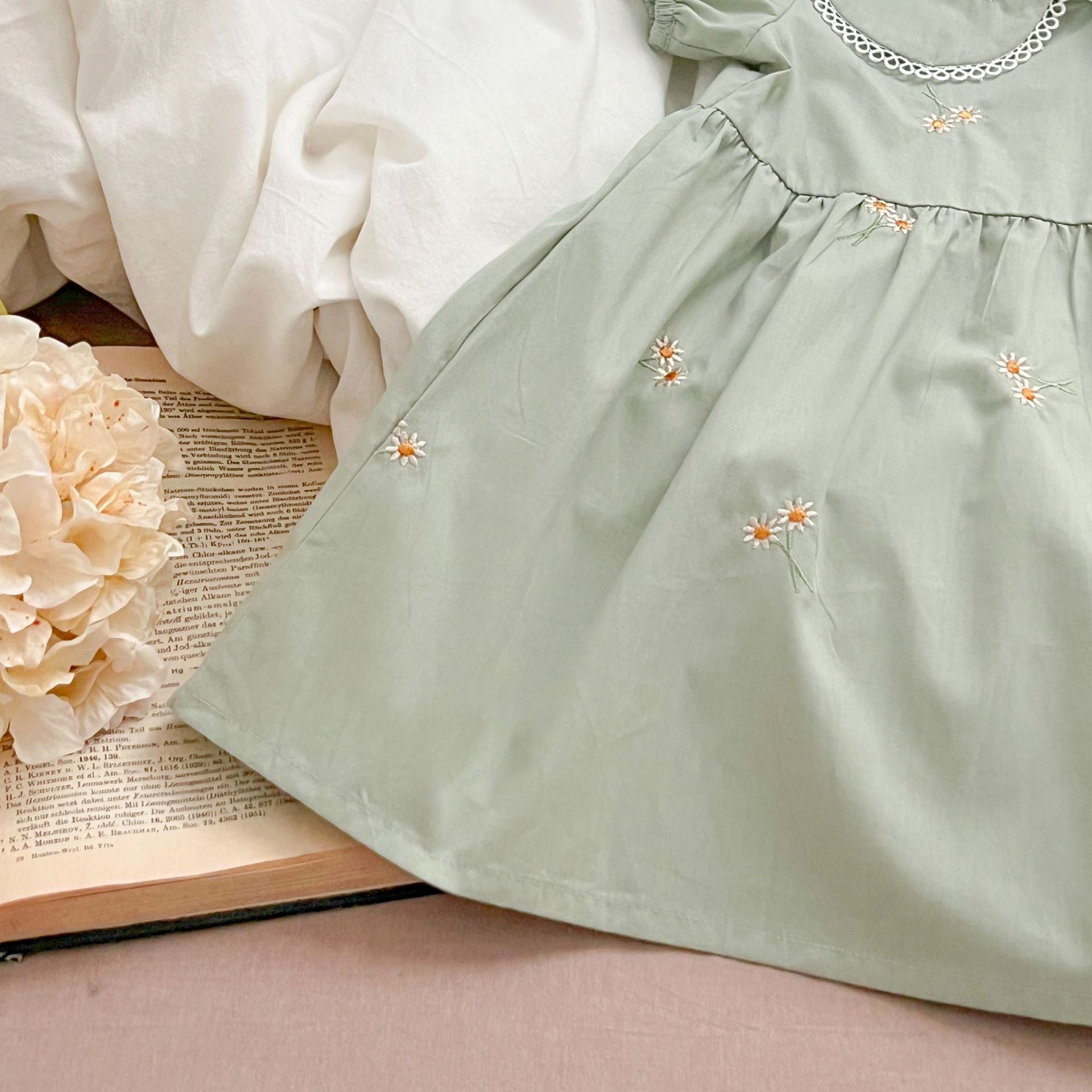 (In Production)Sisters Spring&Summer Floral Embroidery Doll Collar Dress&Romper