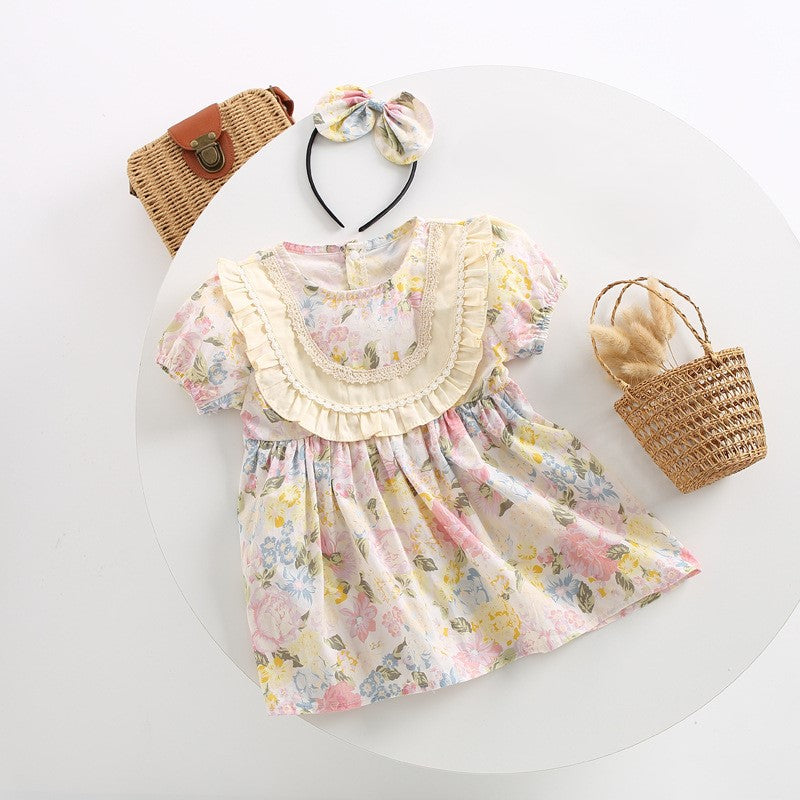 (In Production)Sisters Spring&Summer Floral Print Ruffle Dress,Romper