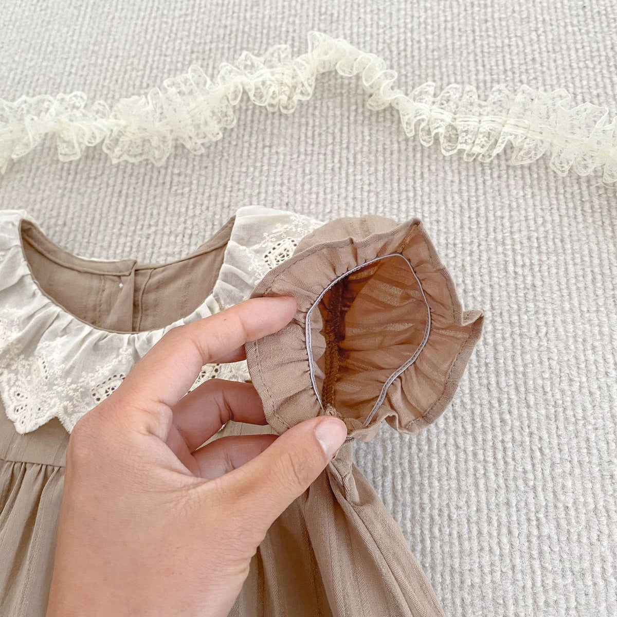 (Pre Order 2 Weeks)Sisters Fall Brown Lace Ruffle Dress&Bloomer Set