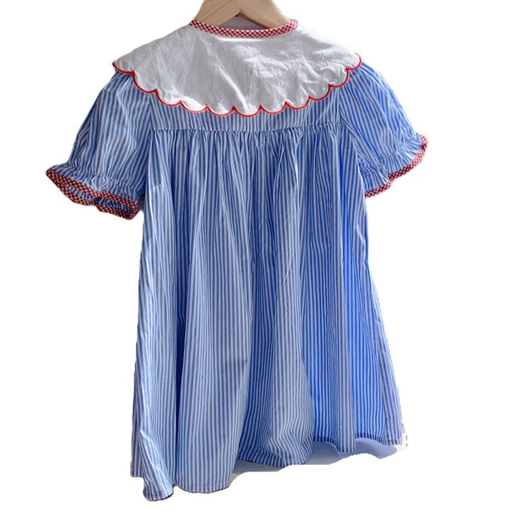 (In Production)Girls Summer Back To School Applique Cotton Dress