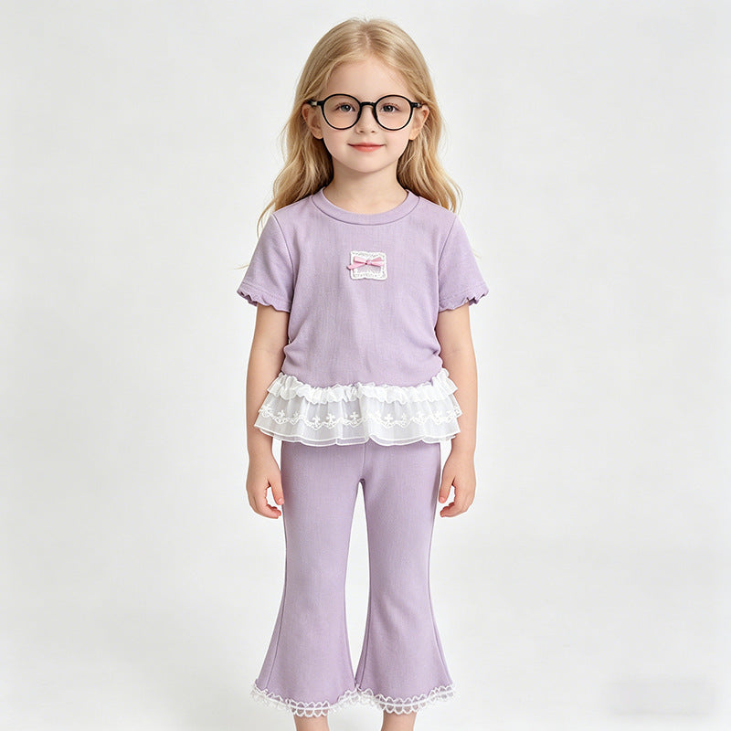 (In Production)Girls Summer Ruffled Lace Outfit Set