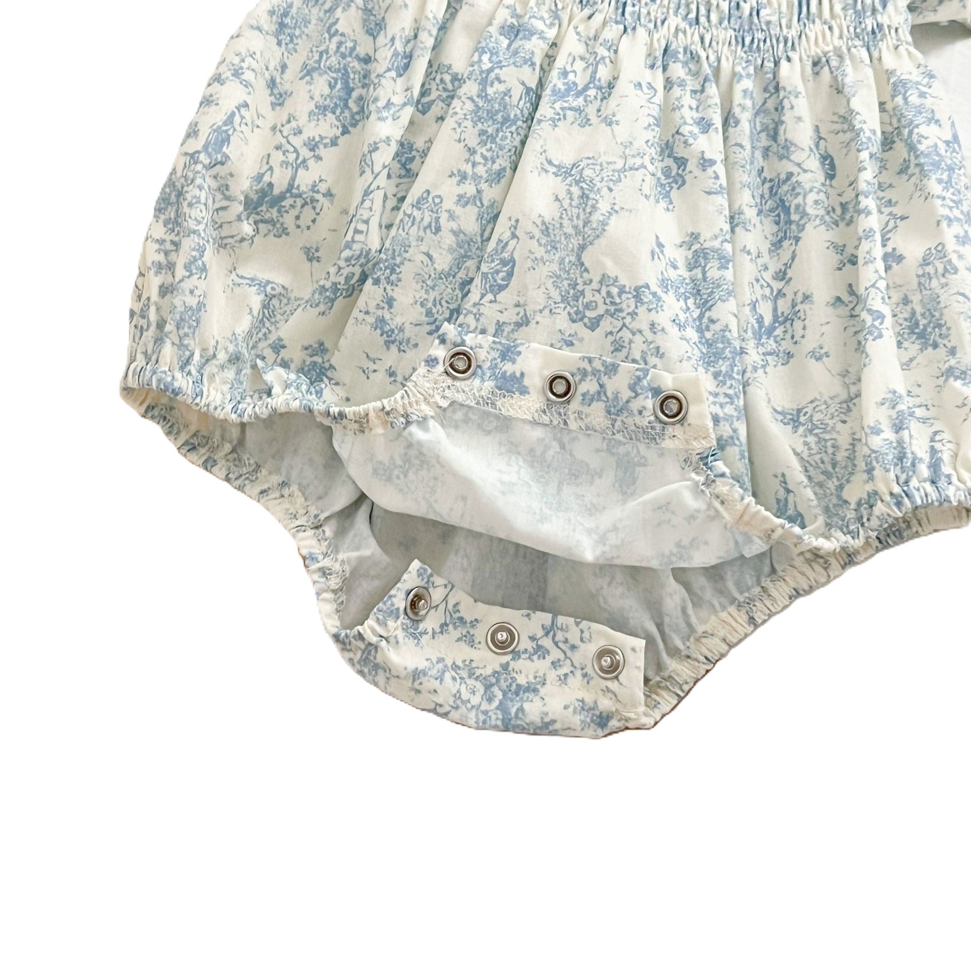 (In Production)Sisters Spring&Summer Blue Floral Print Smocked Dress,Romper