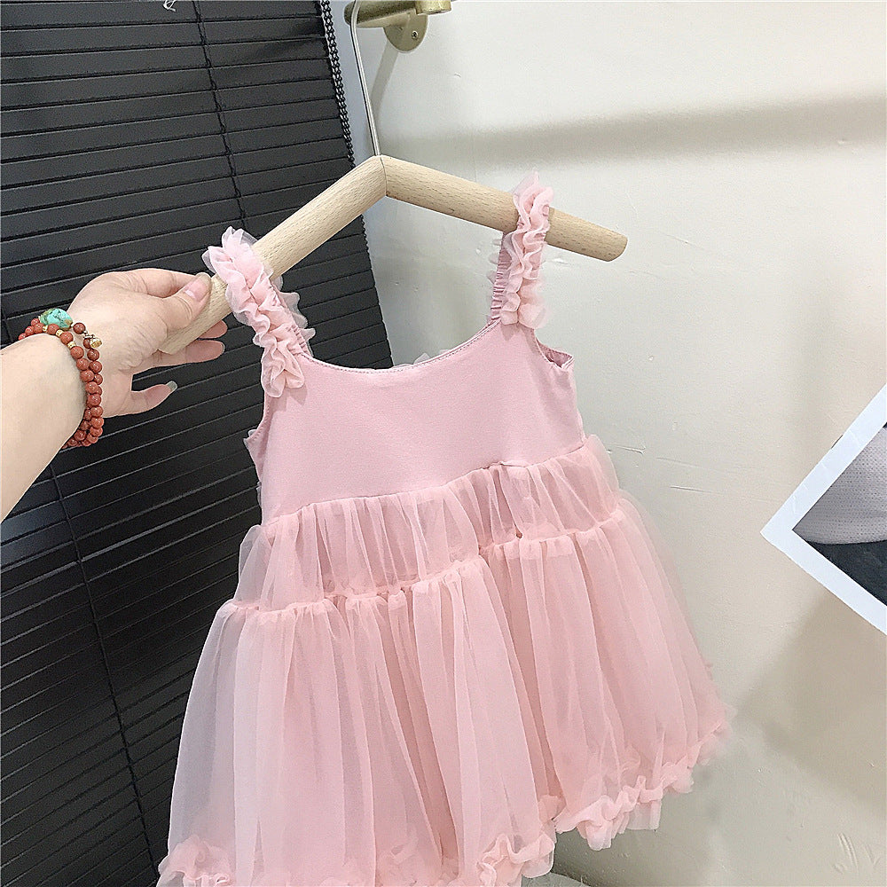 (In Production)Girls Summer Smoke Pink Halter Tulle Dress
