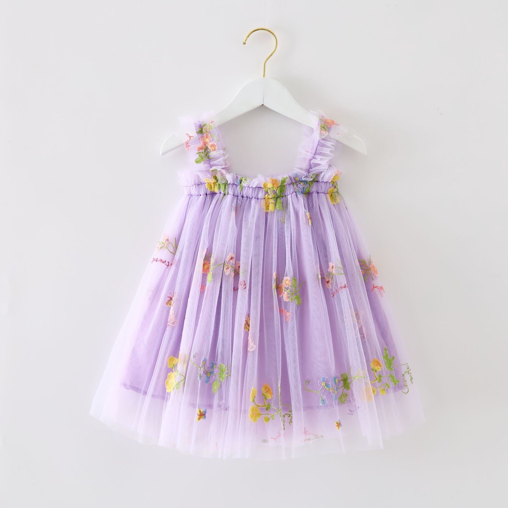 (In Production)Girls Spring&Summer Floral Embroidery Tulle Dress