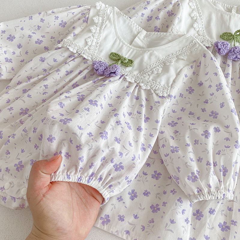 (Pre Order 2 Weeks)Sisters Fall Floral Print Lace Dress&Romper