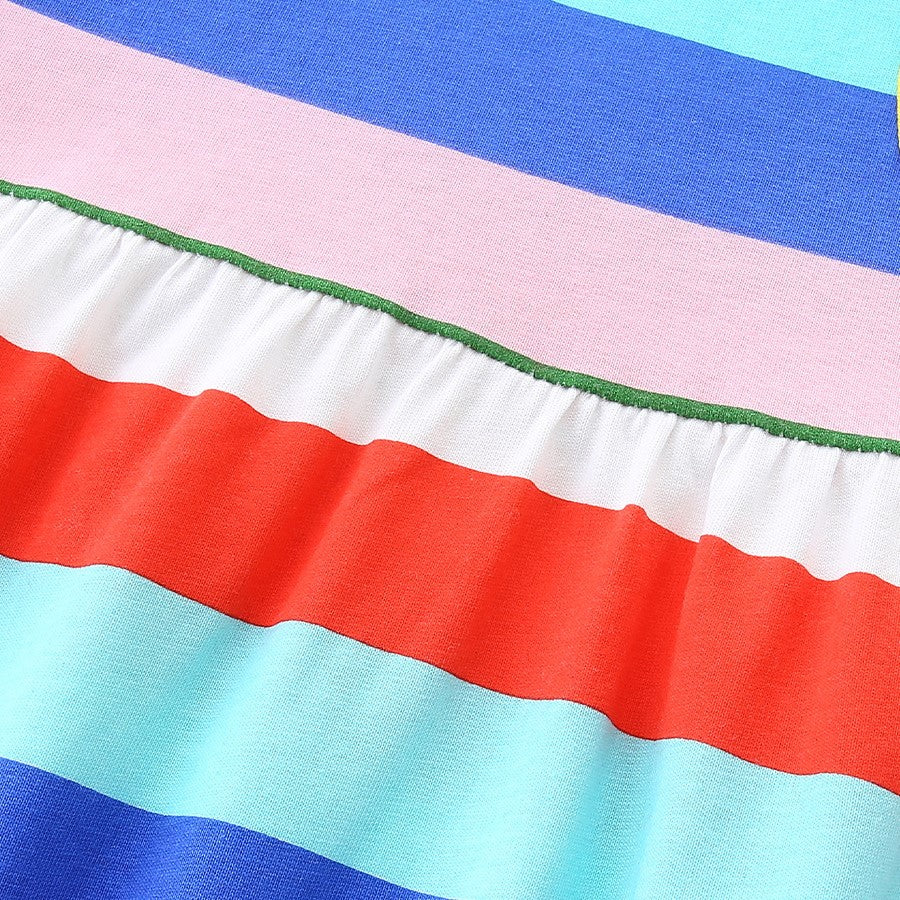 (In Production)Girls Spring&Summer Rainbow Stripe Cotton Dress
