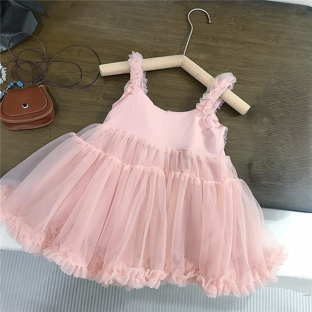 (In Production)Girls Summer Smoke Pink Halter Tulle Dress