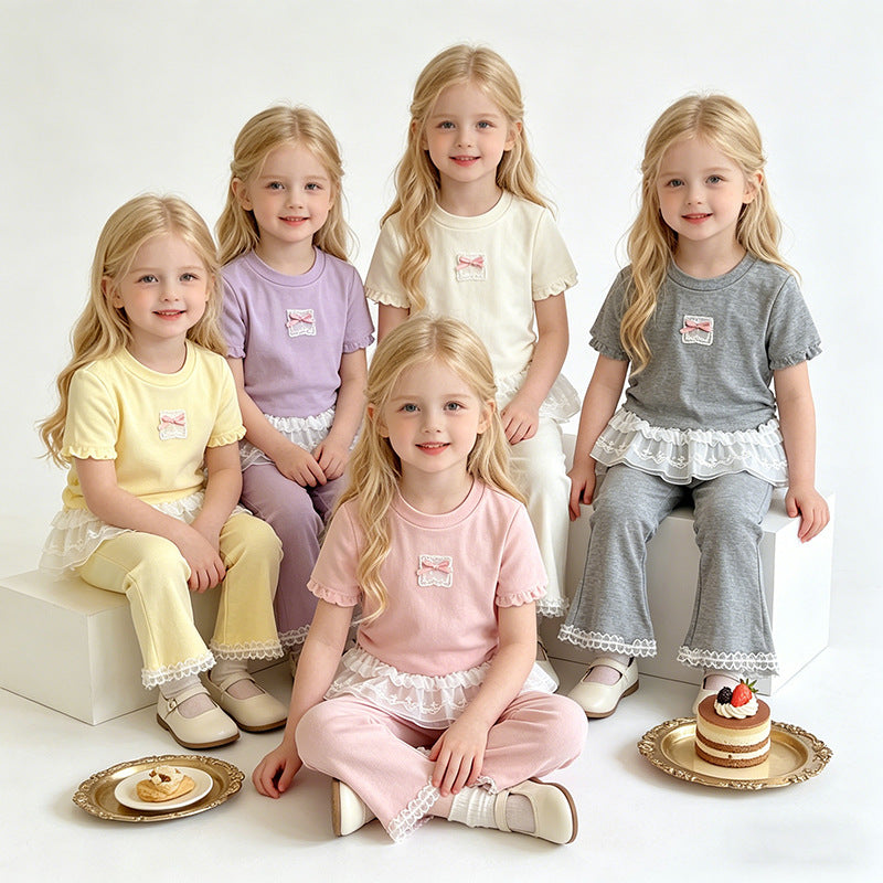 (In Production)Girls Summer Ruffled Lace Outfit Set