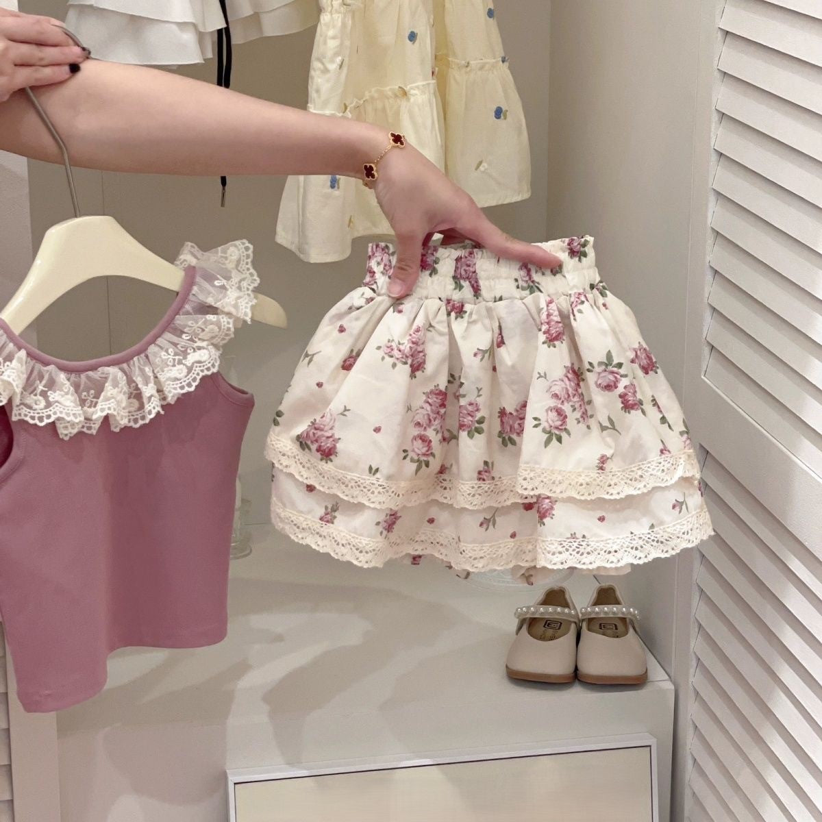 (In Production)Girls Spring&Summer Lace Ruffle Skort Set