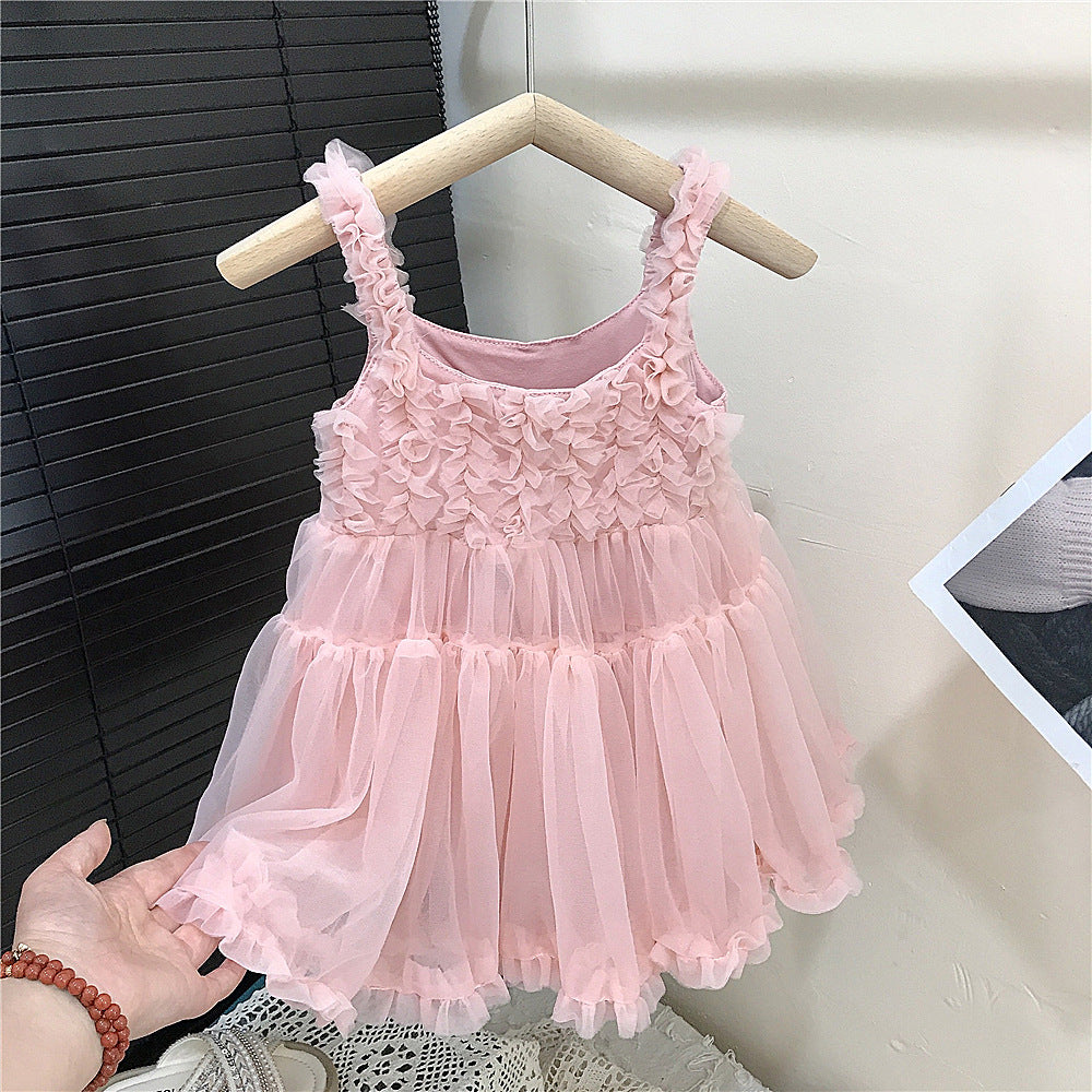 (In Production)Girls Summer Smoke Pink Halter Tulle Dress