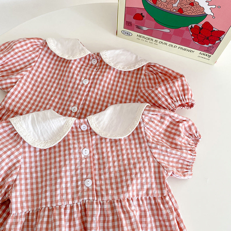 (In Production)Sisters Spring Floral Embroidery Doll Collar Dress&Romper