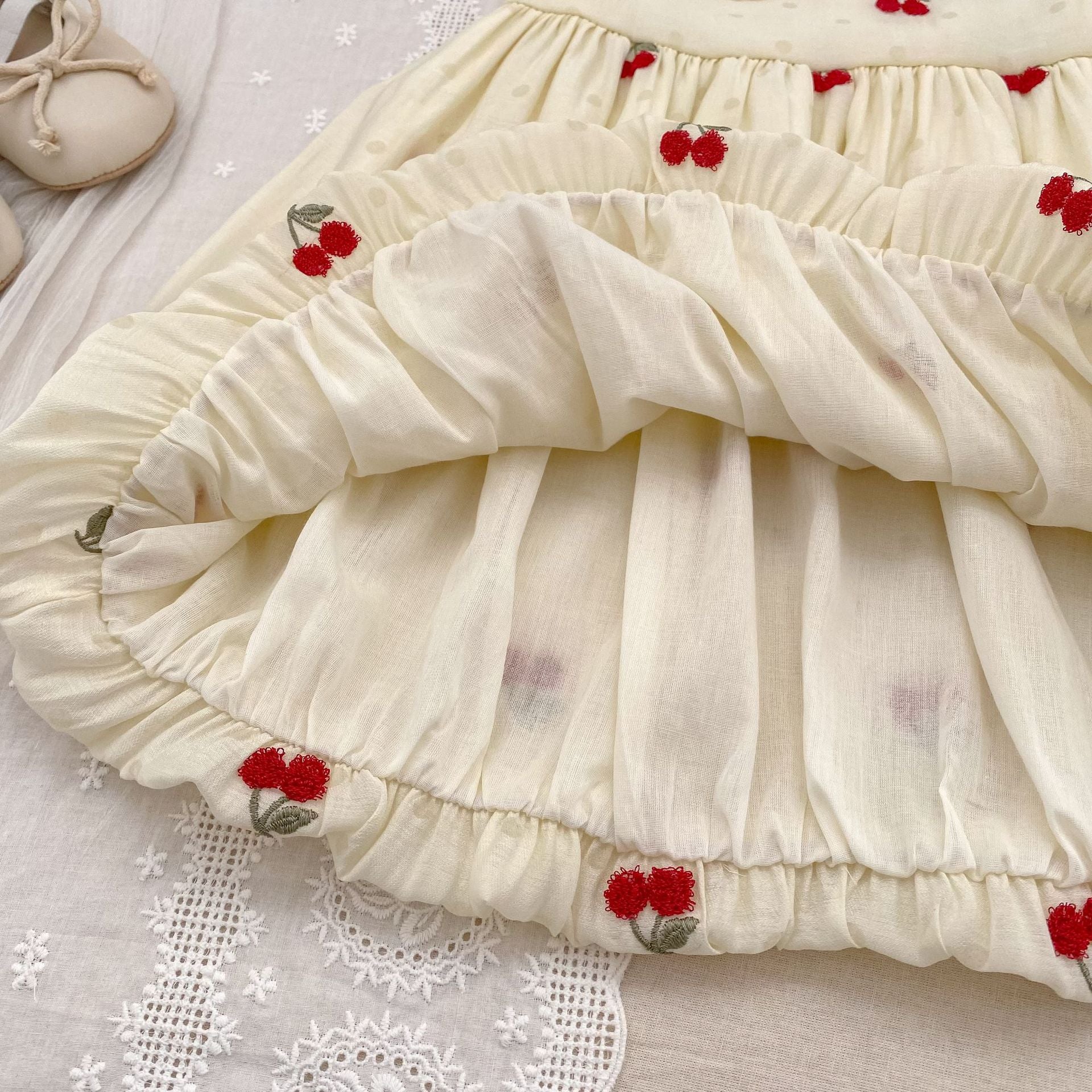 (In Production)Sisters Summer Cherry Embroidery Dress&Romper