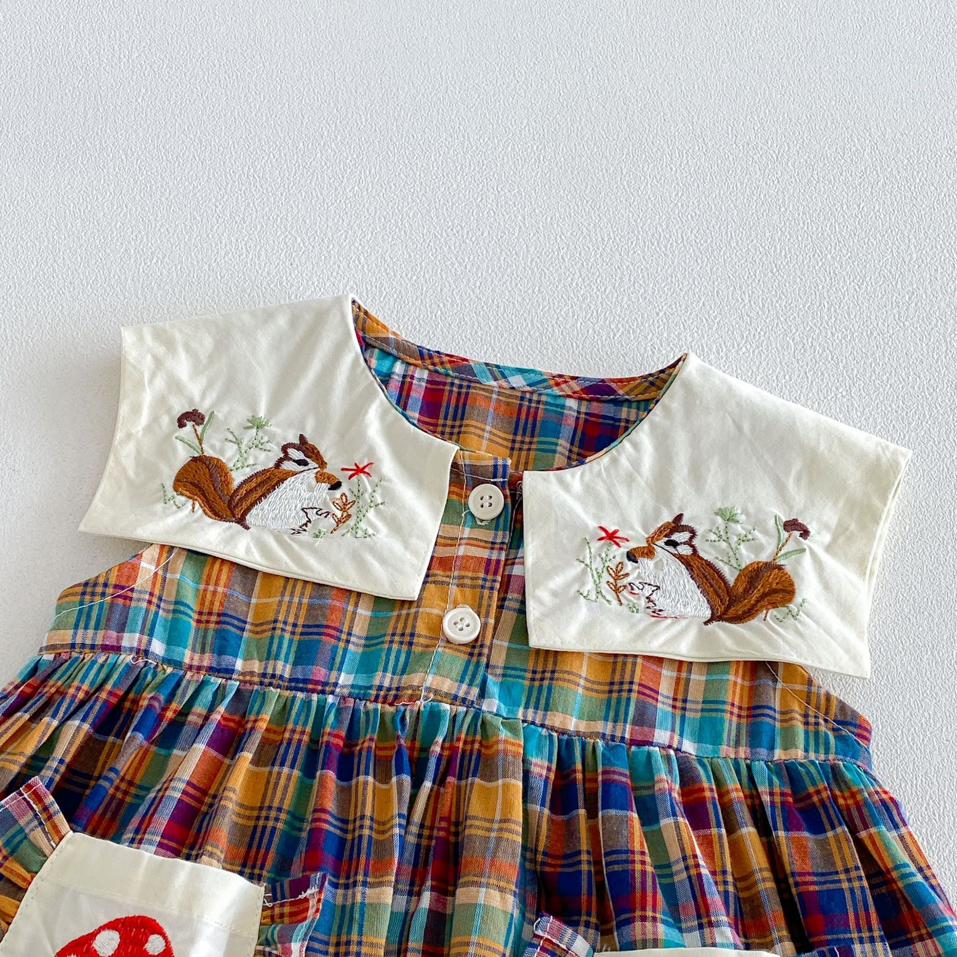 (Pre Order 2 Weeks)Girls Fall Squirrel Embroidery Collar Dress