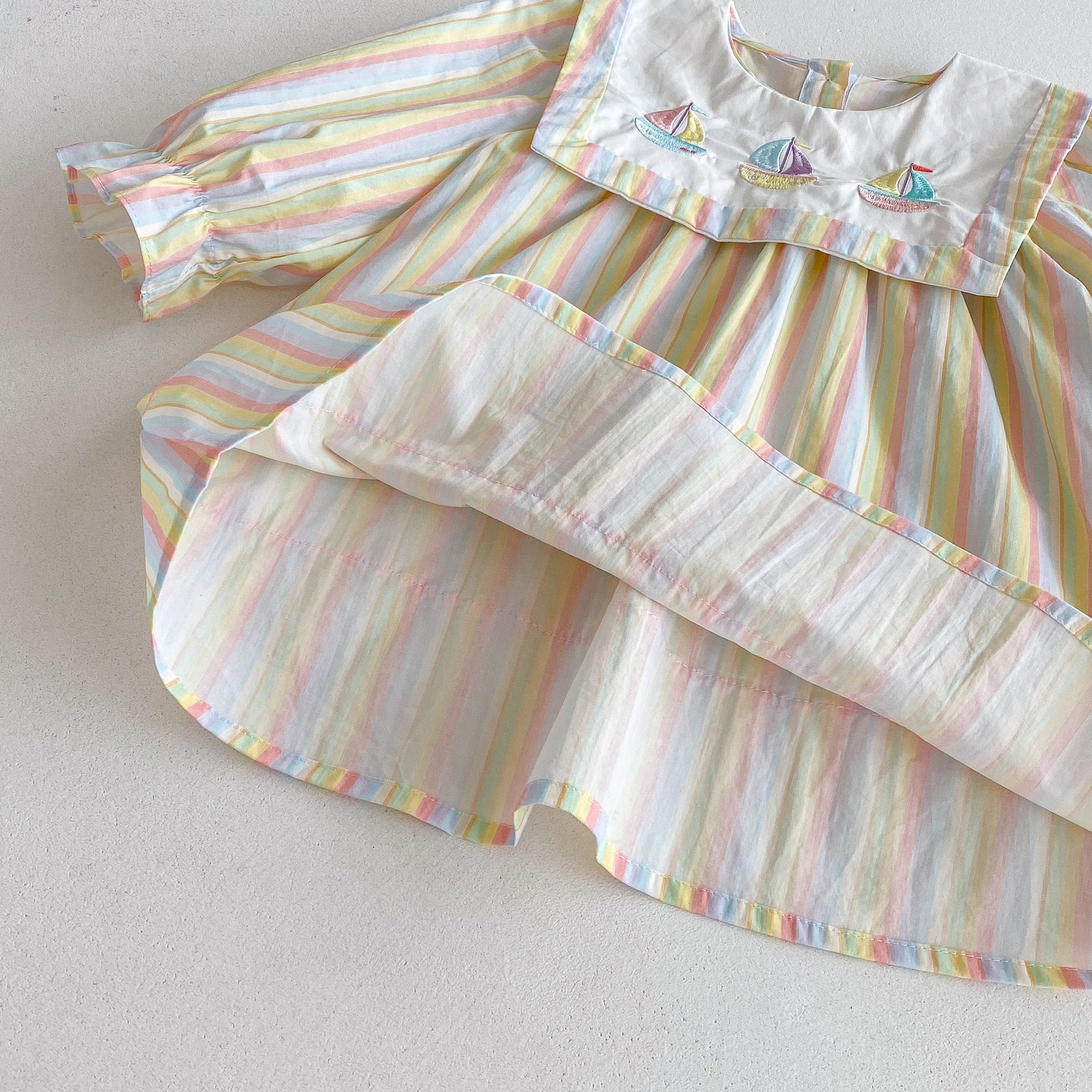 (Pre Order 2 Weeks)Girls Fall Embroidery Stripe Dress