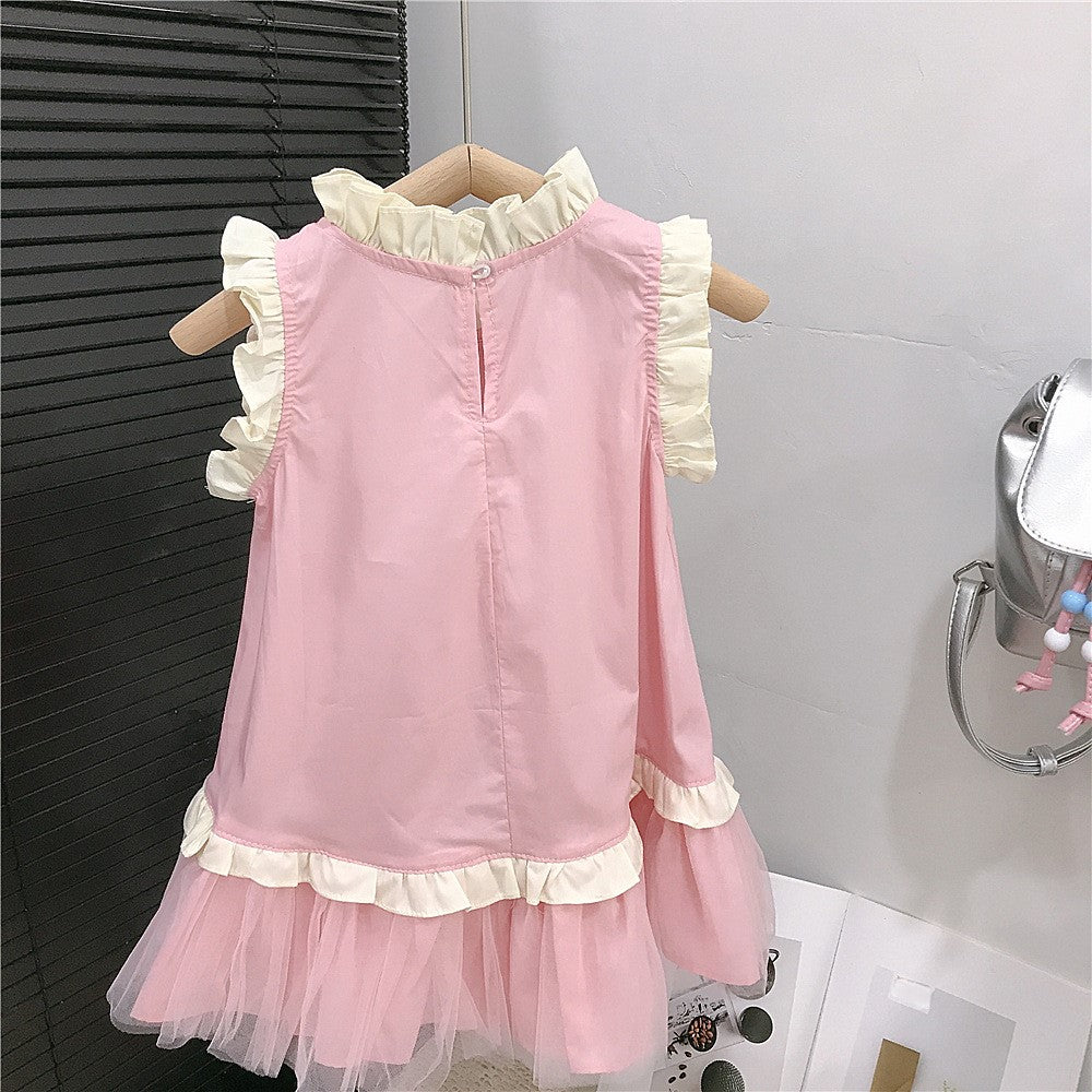 (In Production)Girls Spring&Summer Pink Ruffle Gauzy Dress