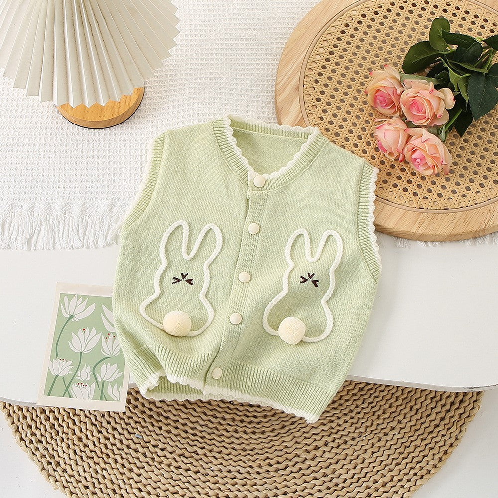 (In Production)Girls Easter Bunny Vest Cardigan