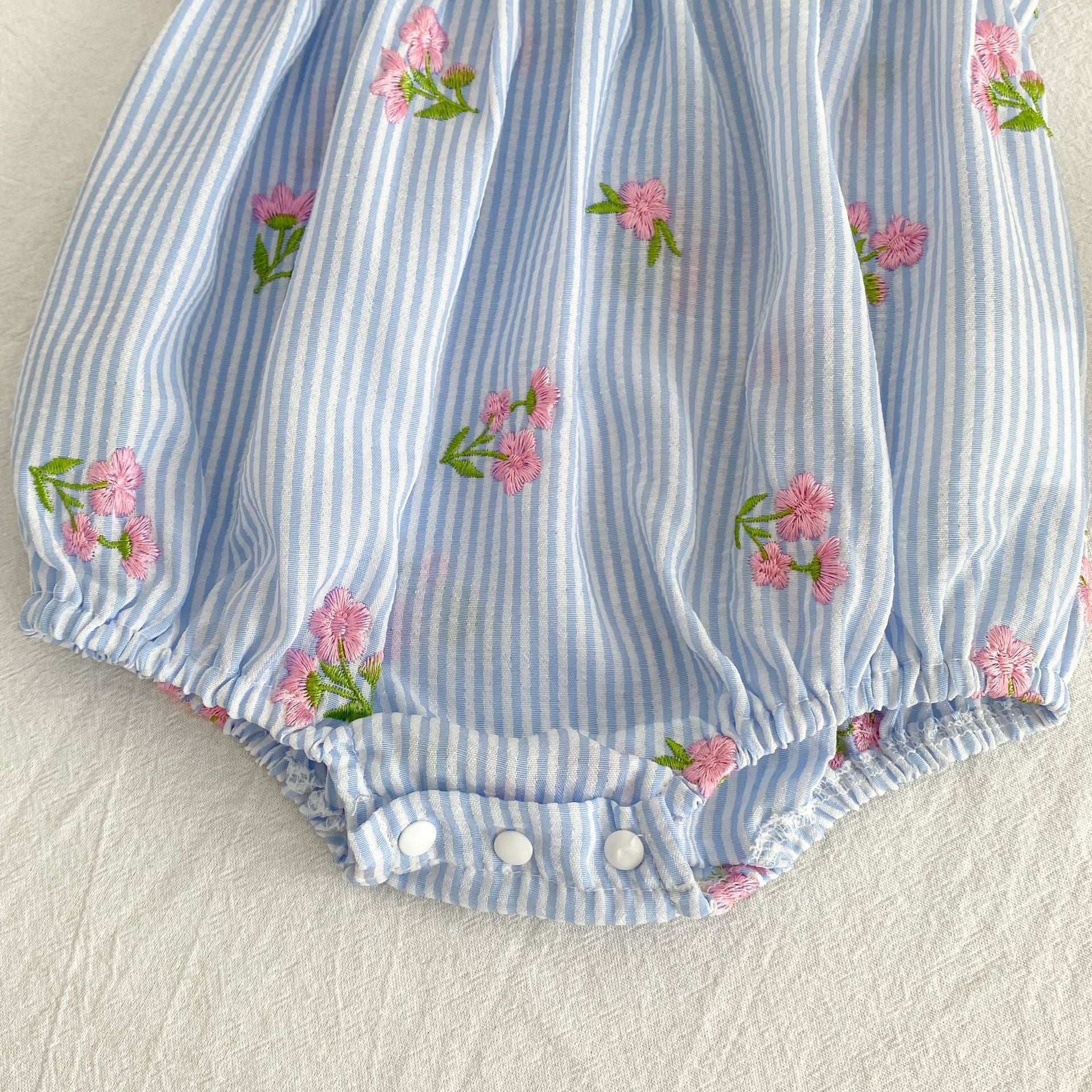 (In Production)Sisters Summer Floral Embroidery Flying Sleeves Dress&Romper