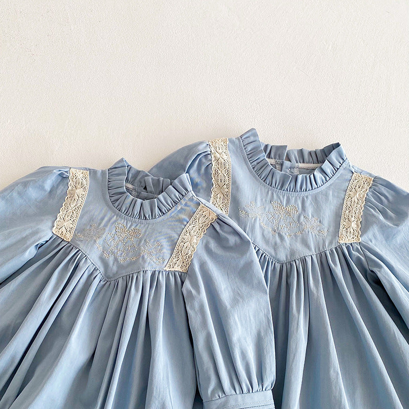 (Pre Order 2 Weeks)Sisters Fall Embroidery Ruffle Collar Dress&Romper