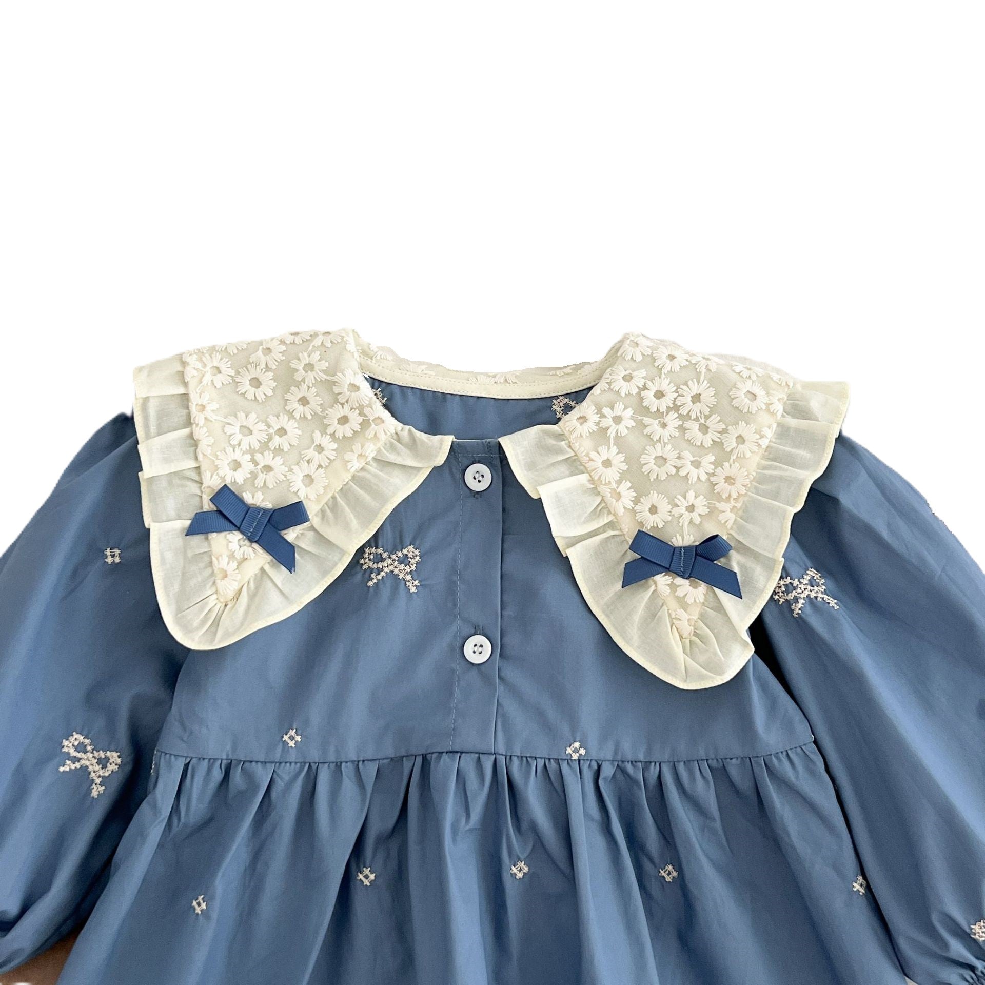 (In Production)Sisters Spring&Summer Bow Embroidery Doll Collar Dress&Romper