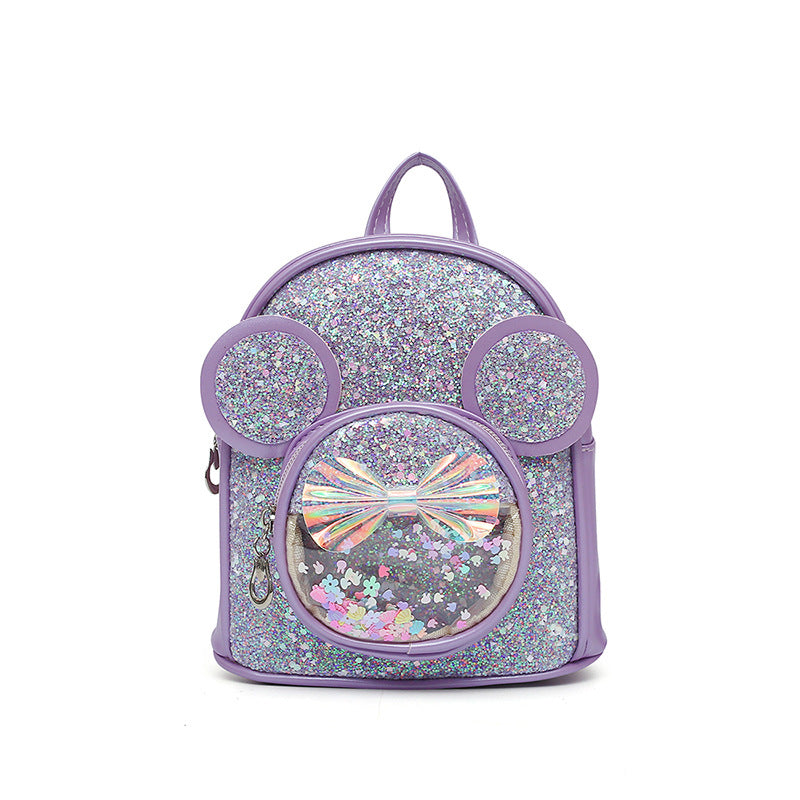(Pre Order)Girls Bow Sequins PU Backpacks