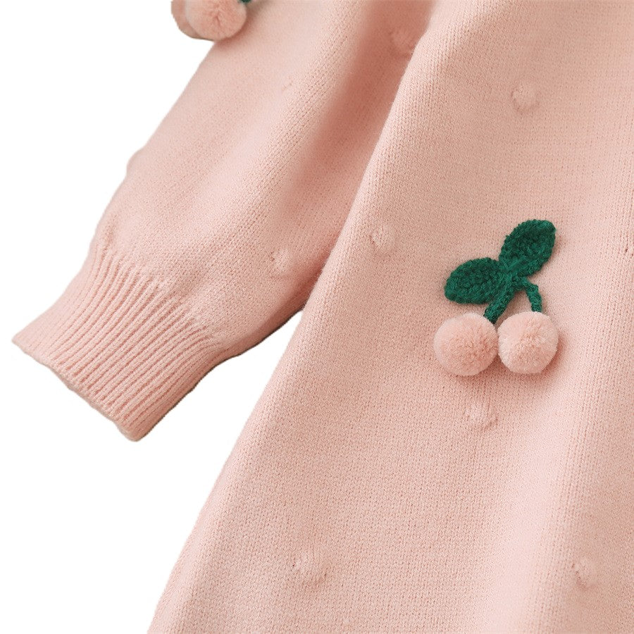 (In Production)Girls Christmas Red&Pink Cherry Doll Collar Sweater