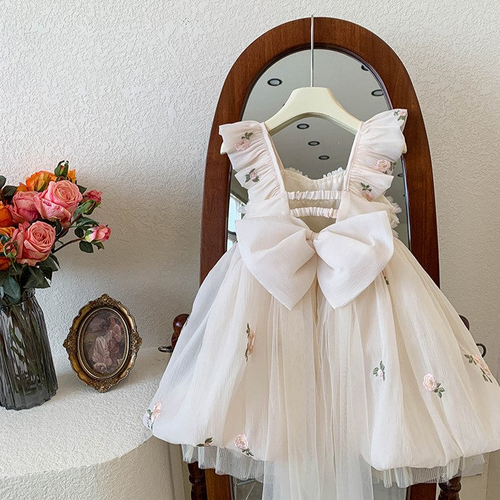 (In Production)Girls Spring&Summer Rose Embroidery Tulle Dress