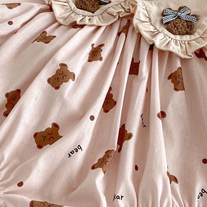 (Pre Order 2 Weeks)Sisters Fall Bear Print Collar Dress&Romper