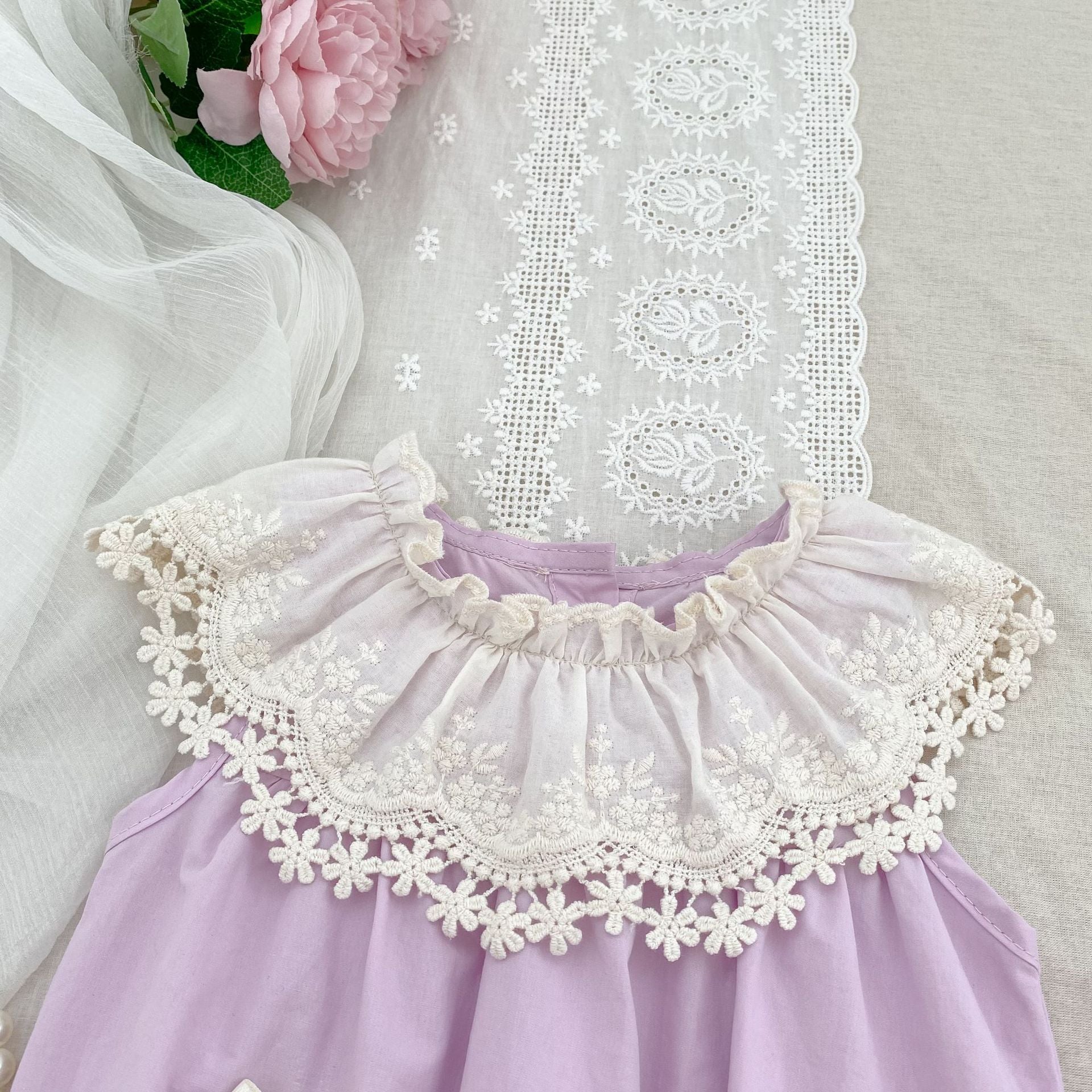 (In Production)Sisters Spring&Summer Lavender Bow Ruffle Dress,Romper