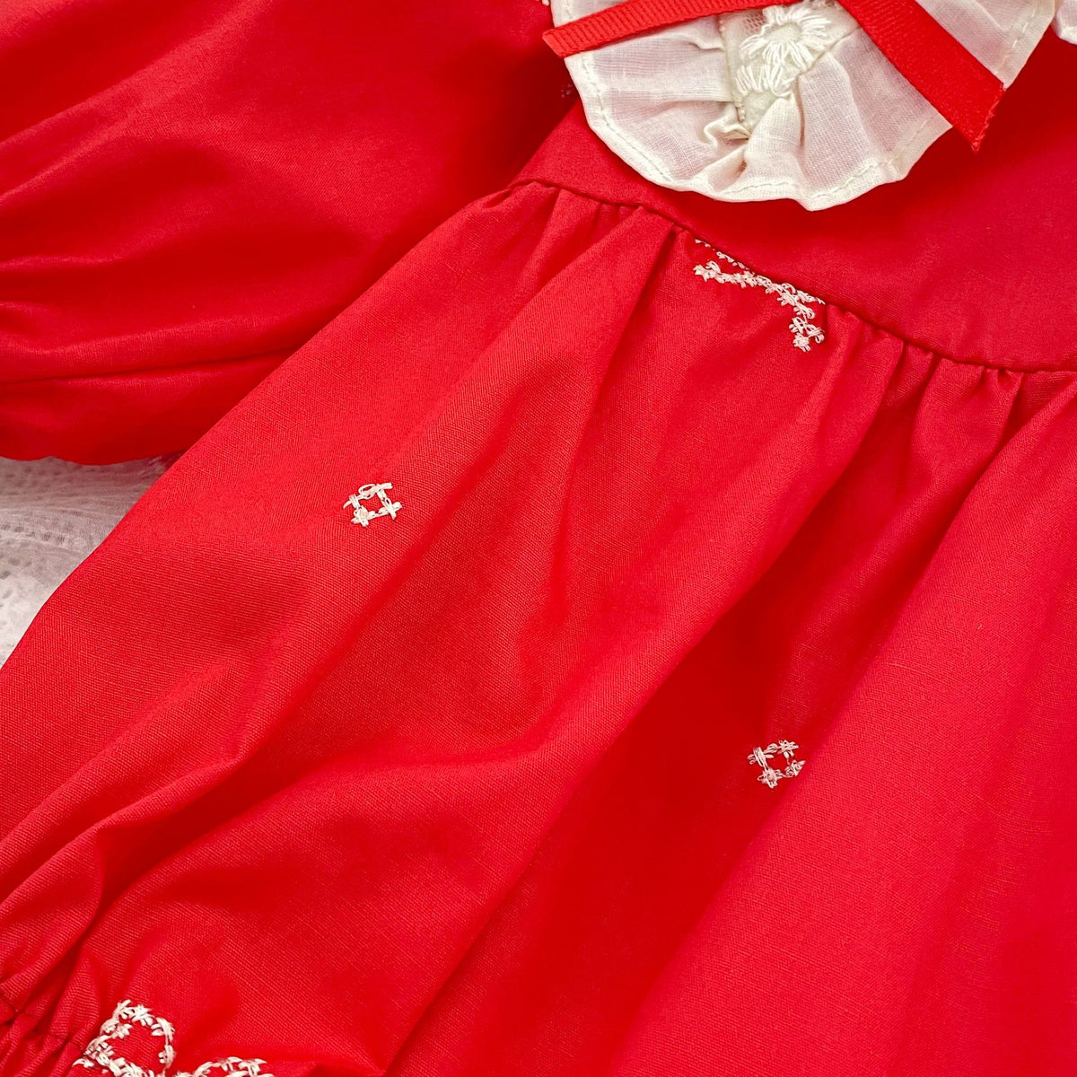 (Pre Order 2 Weeks)Sisters Christmas Bow Embroidery Dress&Romper