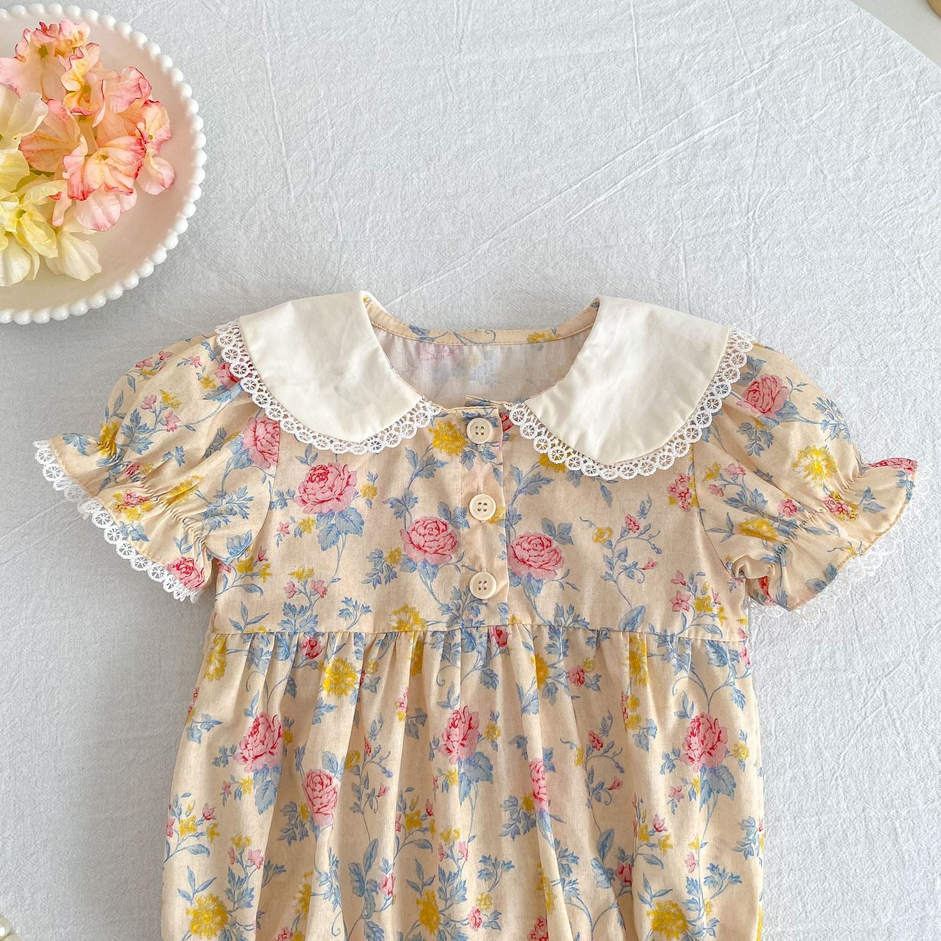 (Pre Order 2 Weeks)Sisters Floral Print Baby Collar Dress&Romper