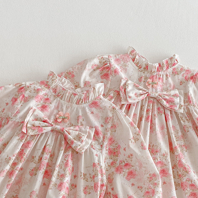 (Pre Order 2 Weeks)Sisters Fall Floral Print Bow Dress&Romper