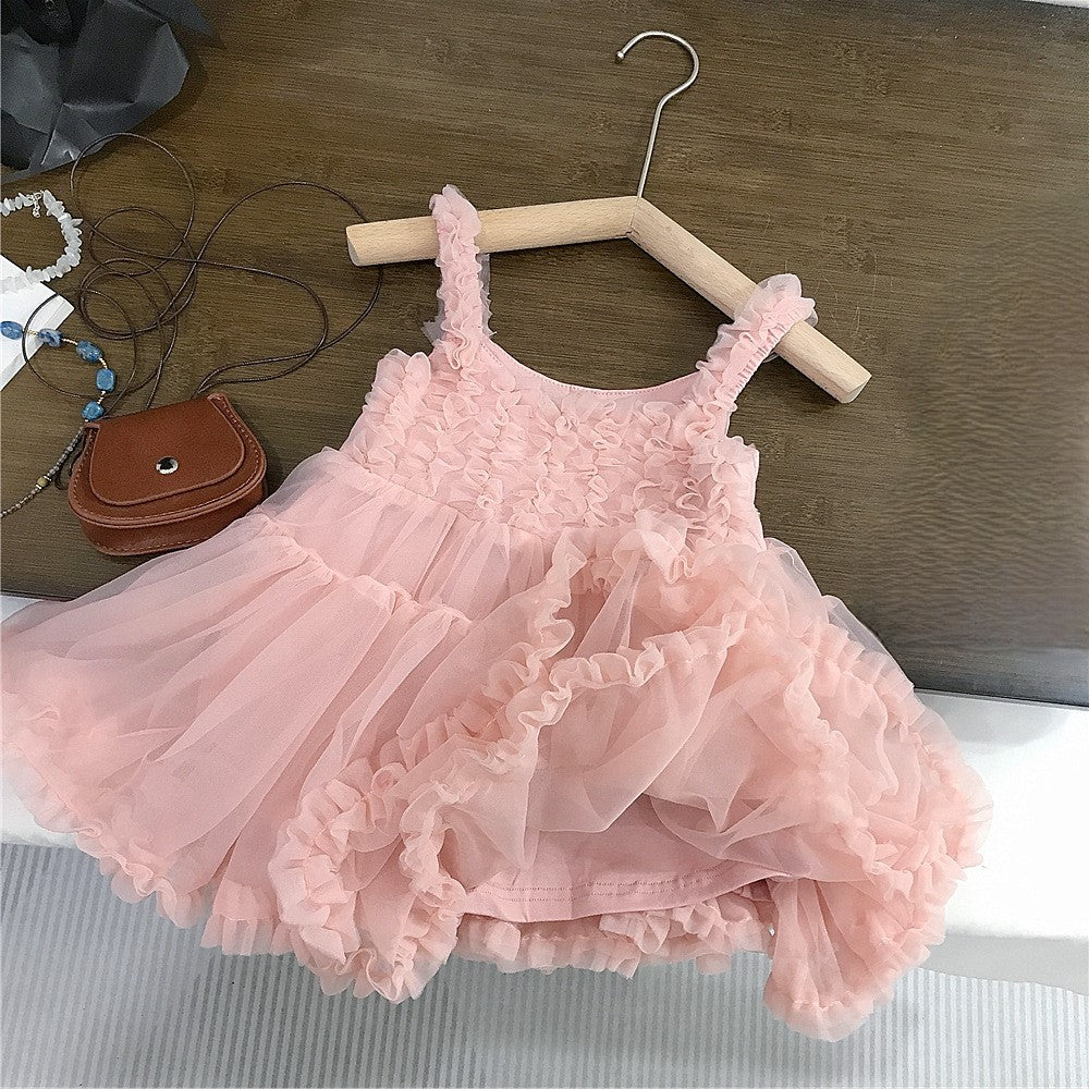 (In Production)Girls Summer Smoke Pink Halter Tulle Dress