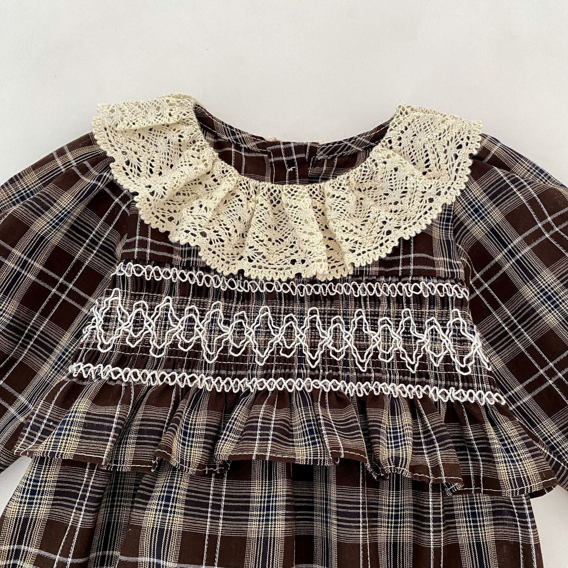 (Pre Order 2 Weeks)Sisters Fall Brown Plaid Smocked Dress&Romper