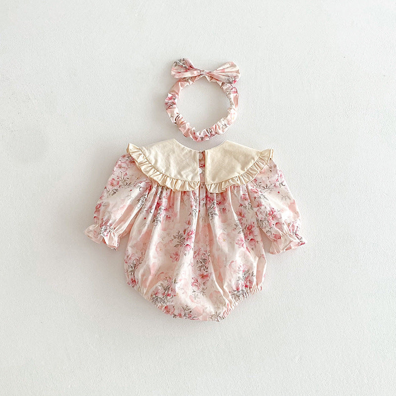 (In Production)Sisters Baby Collar Pink Floral Dress&Romper