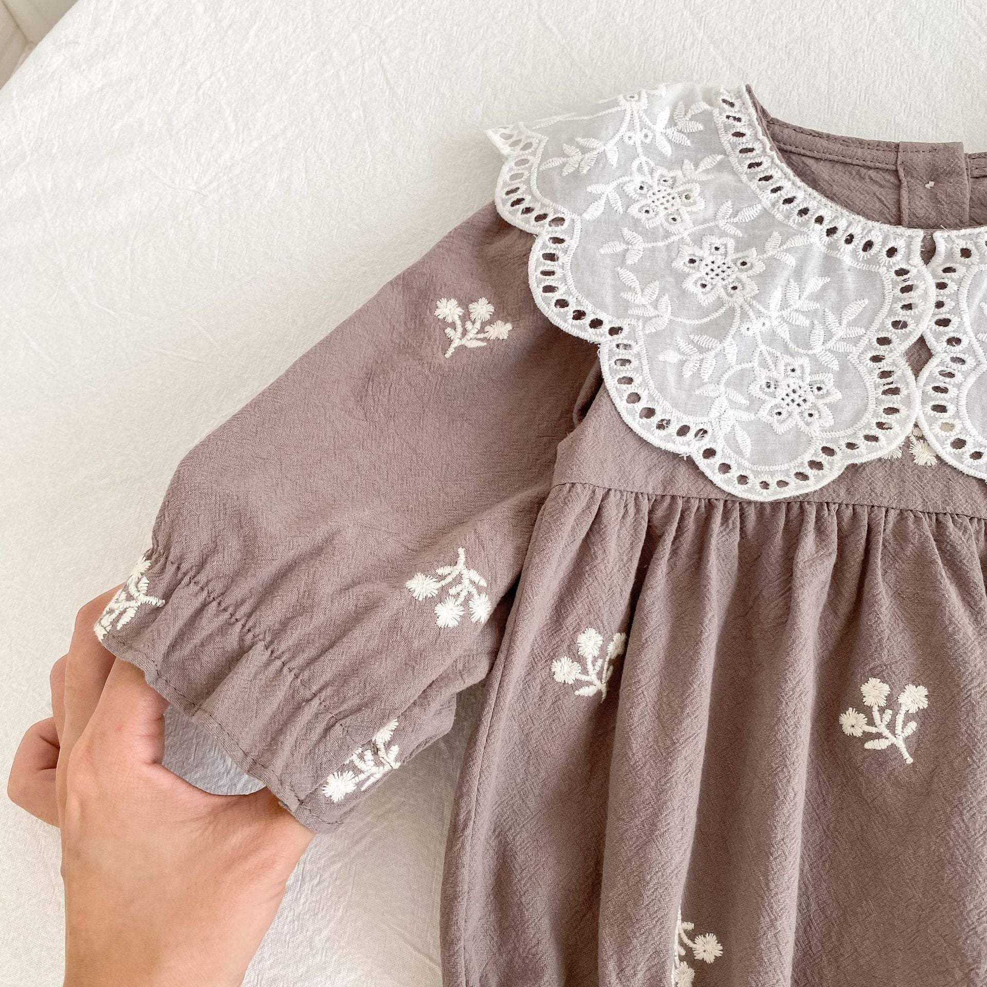 (Pre Order 2 Weeks)Sisters Fall Embroidery Baby Collar Dress&Romper