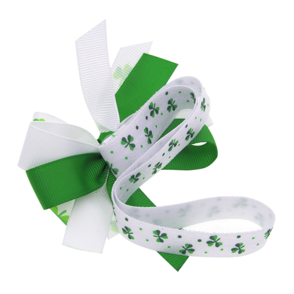 (Pre Order)Girls St.Patrick's Day Shamrock Bow Elastic Headband