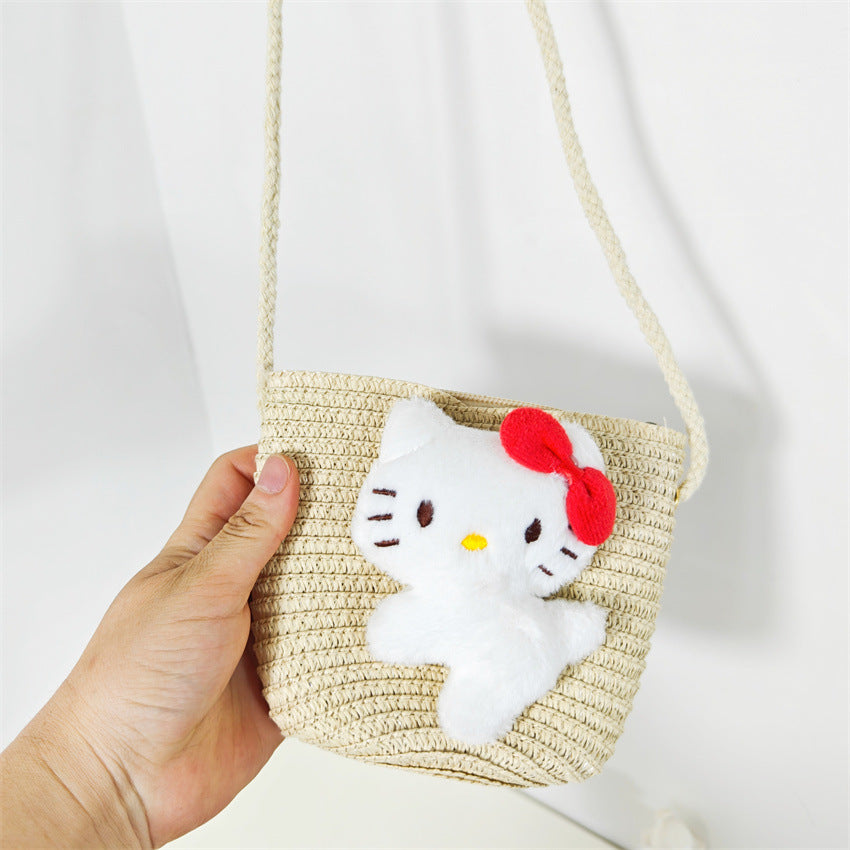 (Pre Order)Girls Spring and Summer Cartoon Weaving Straw Bag