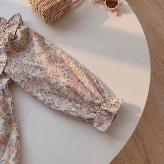 (Pre Order 2 Weeks)Girls Fall Floral Print Ruffle Dress