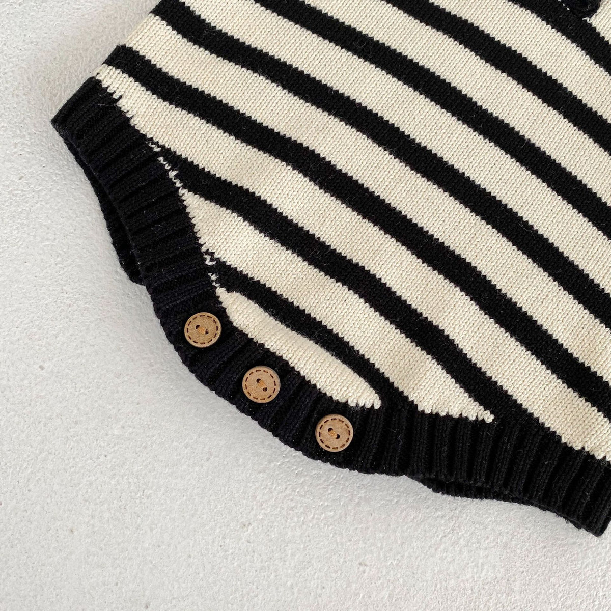 (Pre Order 2 Weeks)Toddler Kids Knitted Striped Hooded Sweater Romper