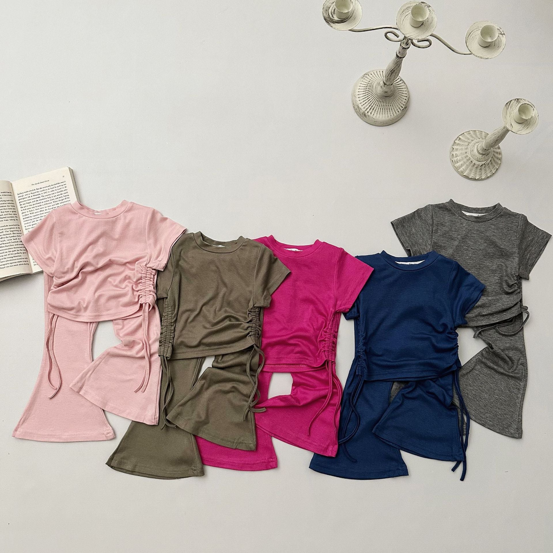 (In Production)Girls Spring&Summer Solid Color Outfit Set