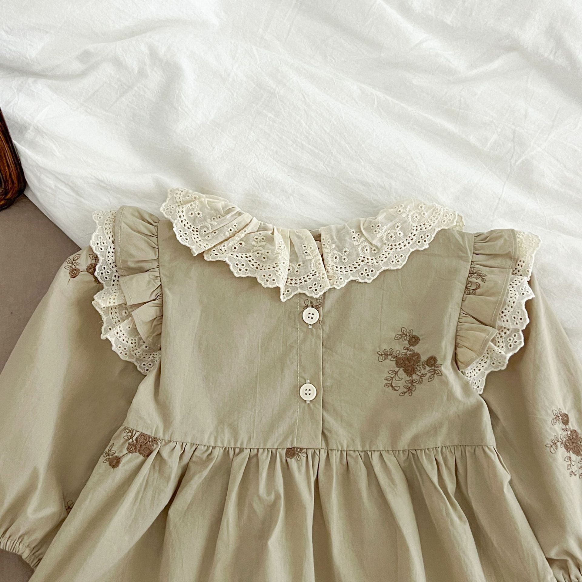 (Pre Order 2 Weeks)Sisters Fall Floral Embroidery Lace Ruffle Dress&Romper