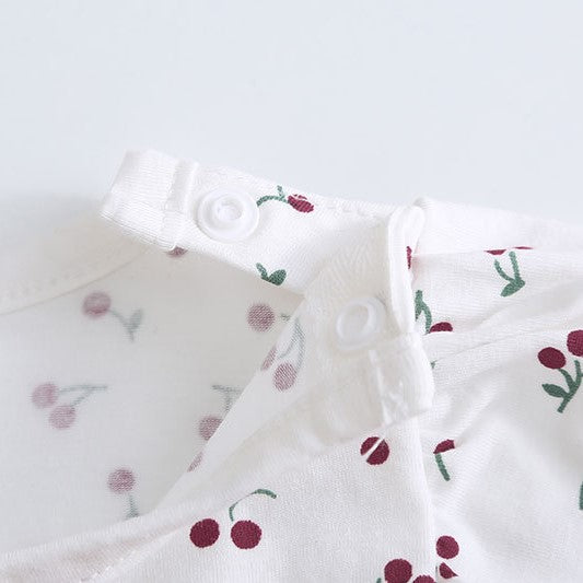(In Production)Toddler Girls Spring&Summer Cherry Print Bow Romper