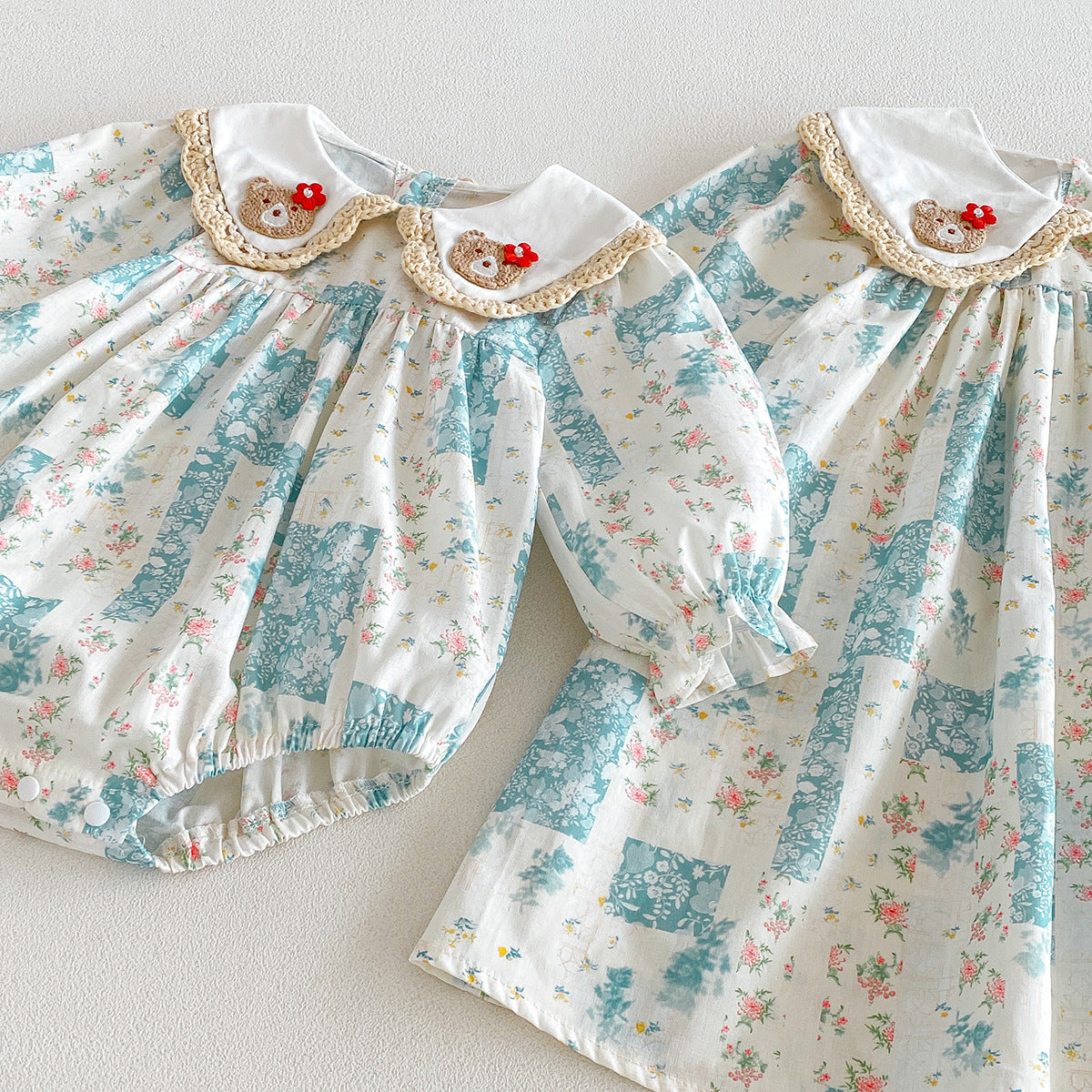 (Pre Order 2 Weeks)Sisters Fall Bear Collar Dress&Romper