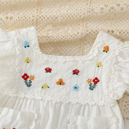 (Pre Order 2 Weeks)Toddler Girls Floral Embroidery Romper