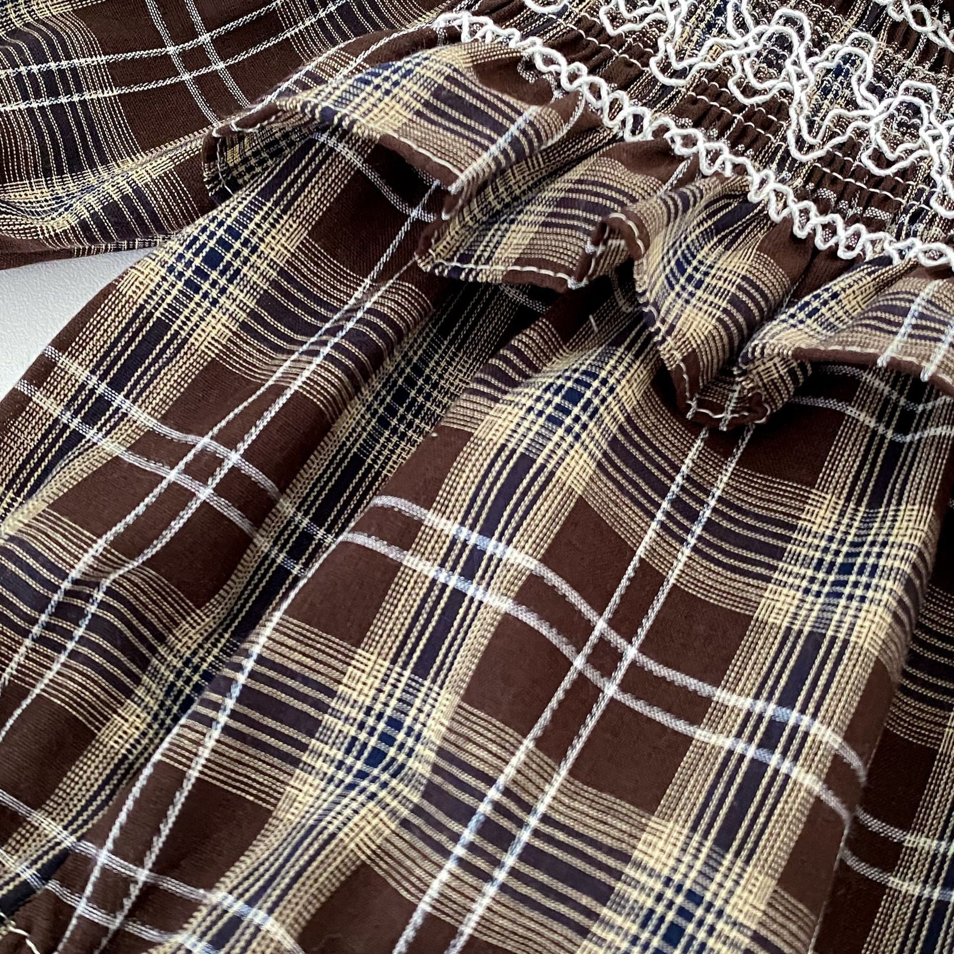 (Pre Order 2 Weeks)Sisters Fall Brown Plaid Smocked Dress&Romper