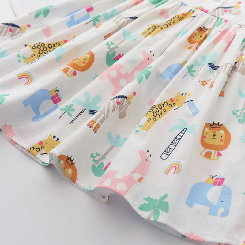 (In Production)Girls Spring and Summer Animal Print Flying Sleeves Dress