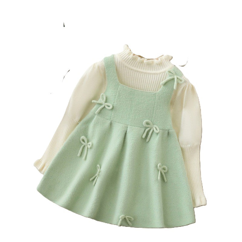 (In Production)Girls Fall&Winter Bow Sweater Dress Set
