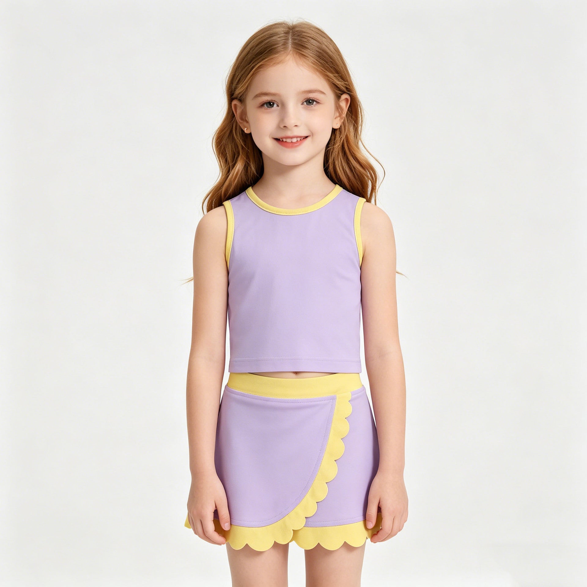 (In Production)Girls Spring&Summer Yoga Scallop Skort Set