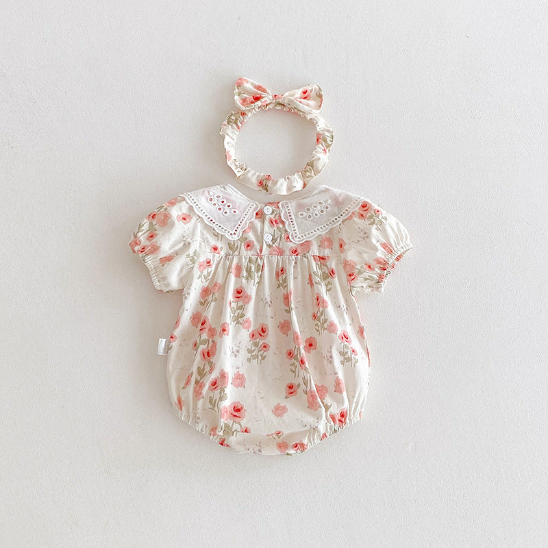 (In Production)Sisters Spring&Summer Coral Floral Print Dress,Romper