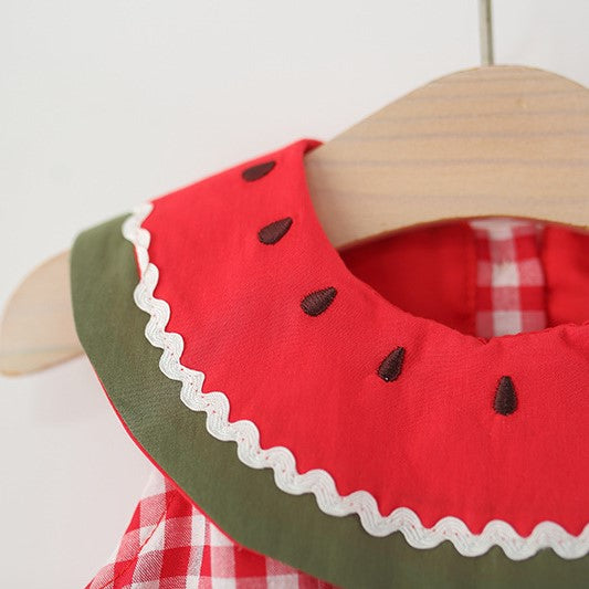 (In Production)Girls Spring and Summer Watermelon Embroidery Dress